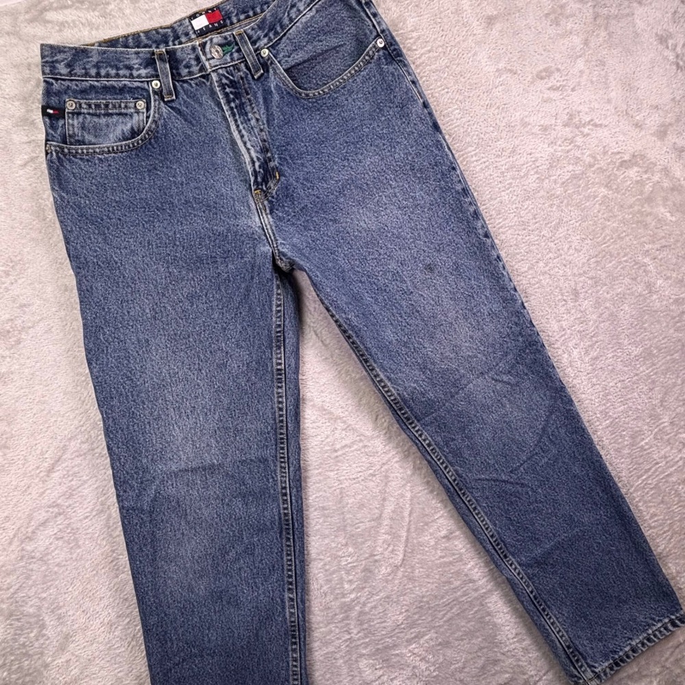 Vintage Tommy Jeans Mens 29x30 Blue Straight Leg Denim Jeans Made‎ In USA Y2K